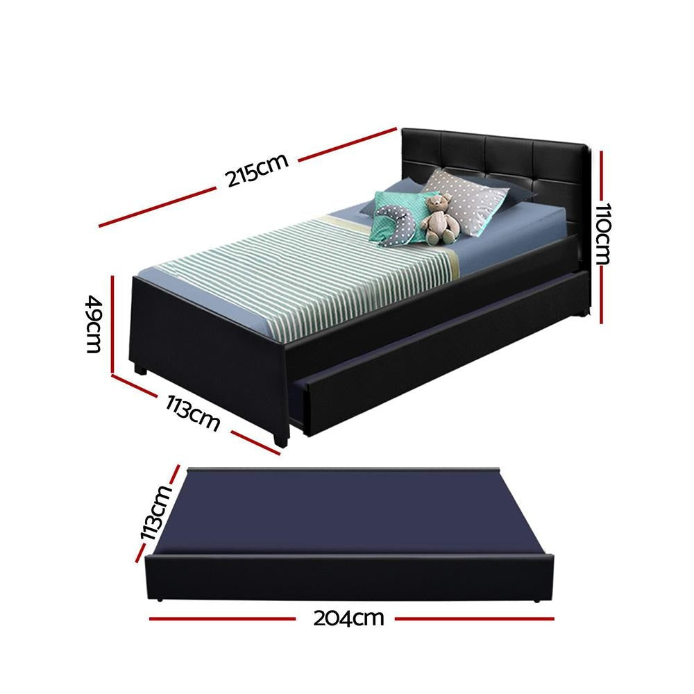 Trundle Wooden Bed Frame with Storage Drawer - Black King Single Fast shipping On sale