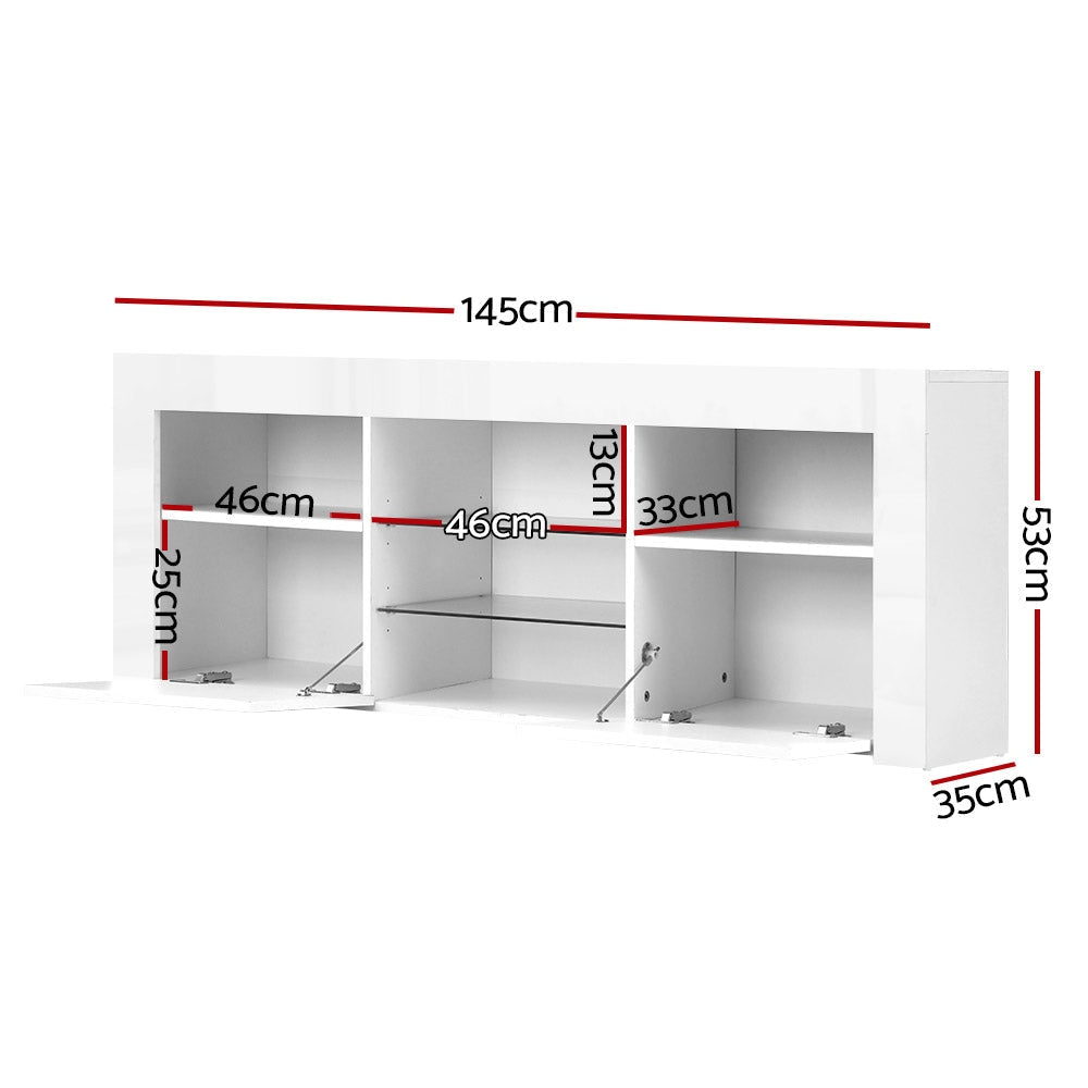 TV Cabinet Entertainment Unit Stand RGB LED Gloss Furniture 145cm White Fast shipping On sale