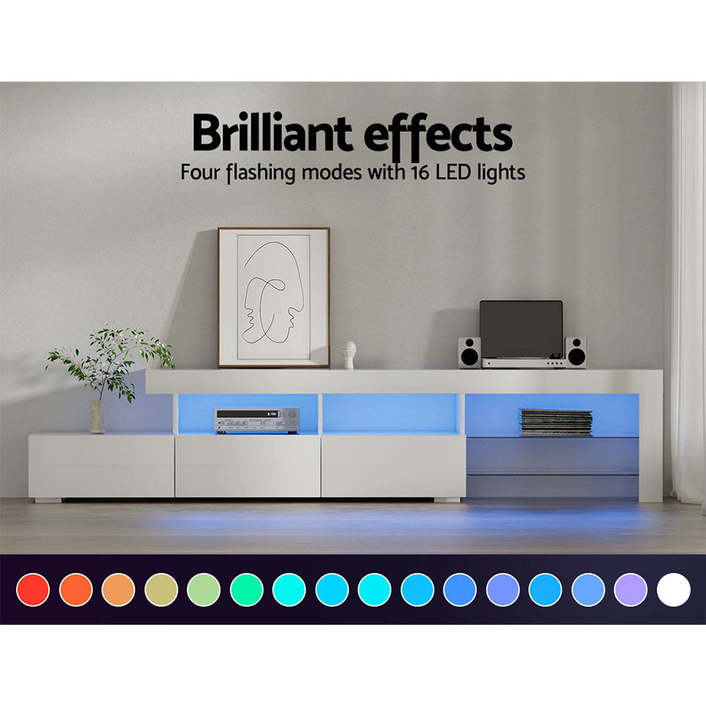 TV Cabinet Entertainment Unit Stand RGB LED Gloss Furniture 215cm White Fast shipping On sale