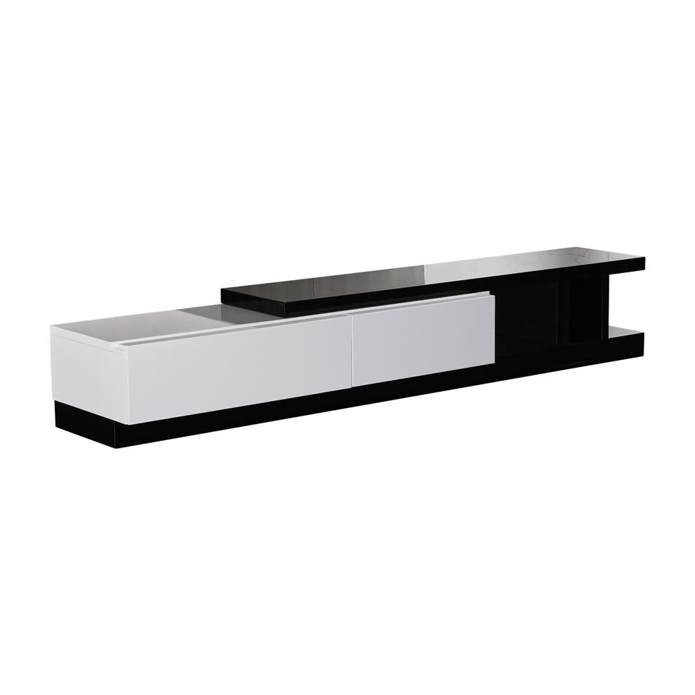 TV Cabinet with 2 Storage Drawers With High Glossy Assembled Entertainment Unit in Black & White colour Fast shipping On sale
