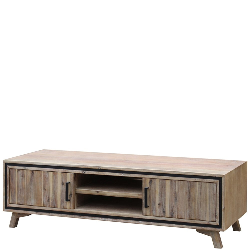 TV Cabinet with 2 Storage Drawers Solid Acacia Wooden Entertainment Unit in Sliver Bruch Colour Fast shipping On sale