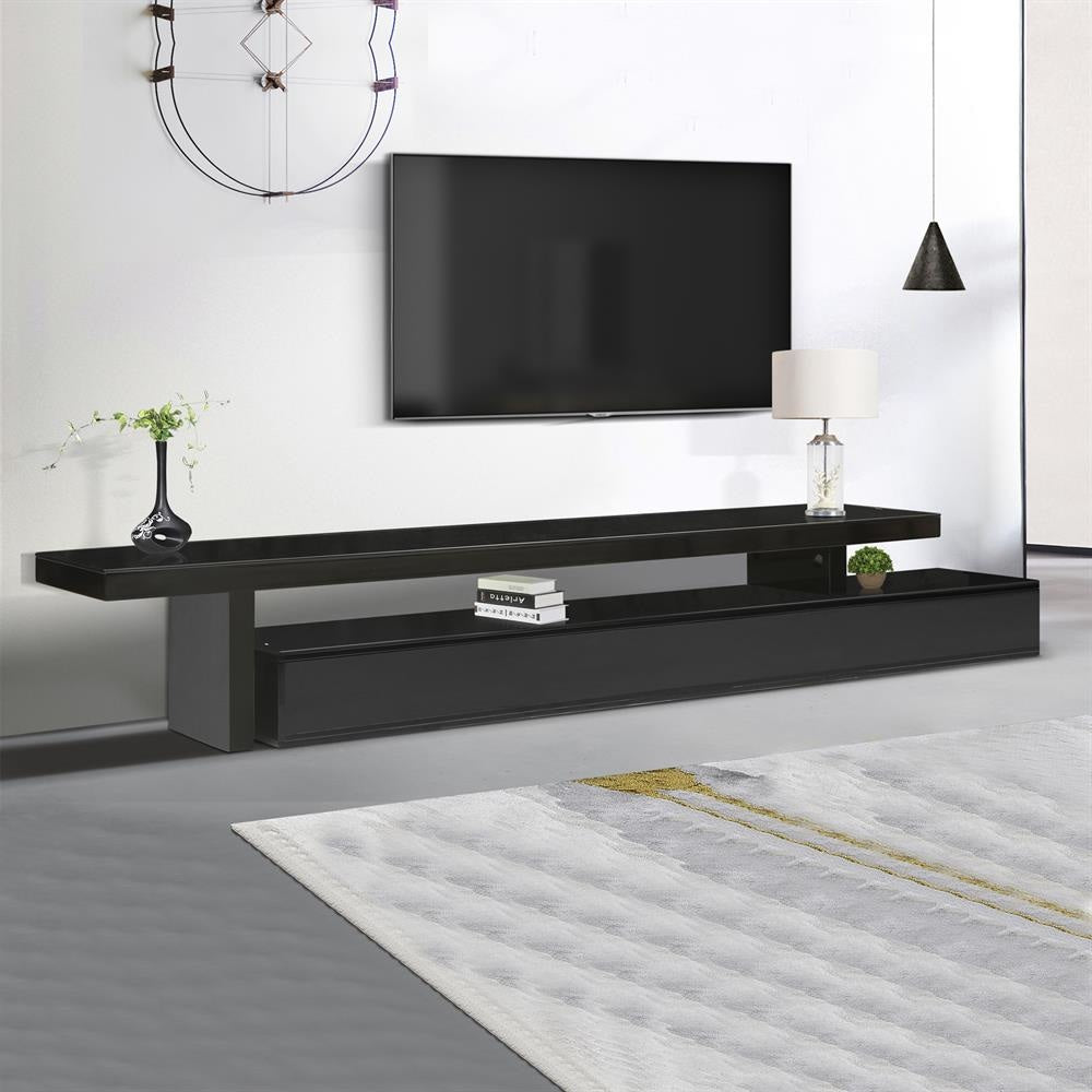 TV Cabinet with 3 Storage Drawers Extendable With Glossy MDF Entertainment Unit in Black Color Fast shipping On sale