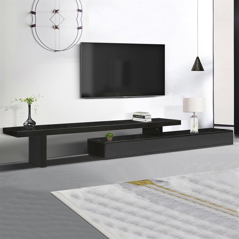 TV Cabinet with 3 Storage Drawers Extendable With Glossy MDF Entertainment Unit in Black Color Fast shipping On sale