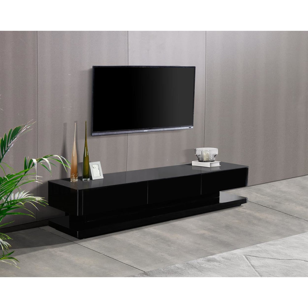 TV Cabinet with 3 Storage Drawers With High Glossy Assembled Entertainment Unit in Black colour Fast shipping On sale