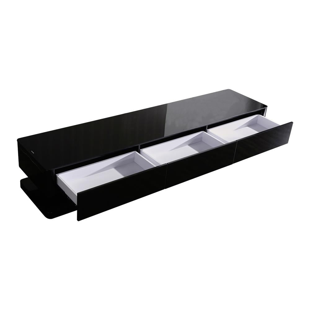 TV Cabinet with 3 Storage Drawers With High Glossy Assembled Entertainment Unit in Black colour Fast shipping On sale