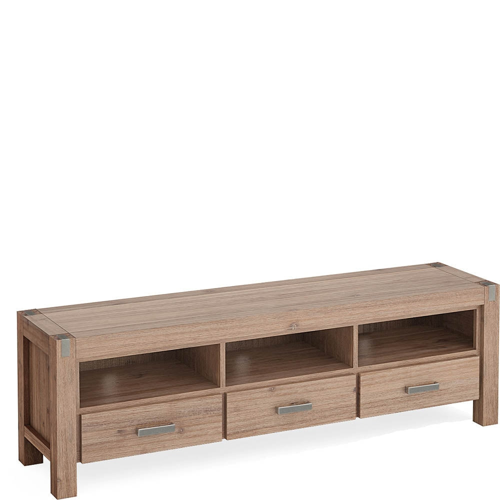 TV Cabinet with 3 Storage Drawers Shelf Solid Acacia Wooden Frame Entertainment Unit in Oak Colour Fast shipping On sale