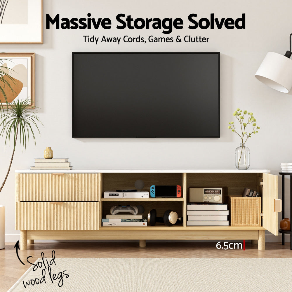 Momentous Living - TV Unit & Coffee Table Set Storage Drawers Pine TV ...