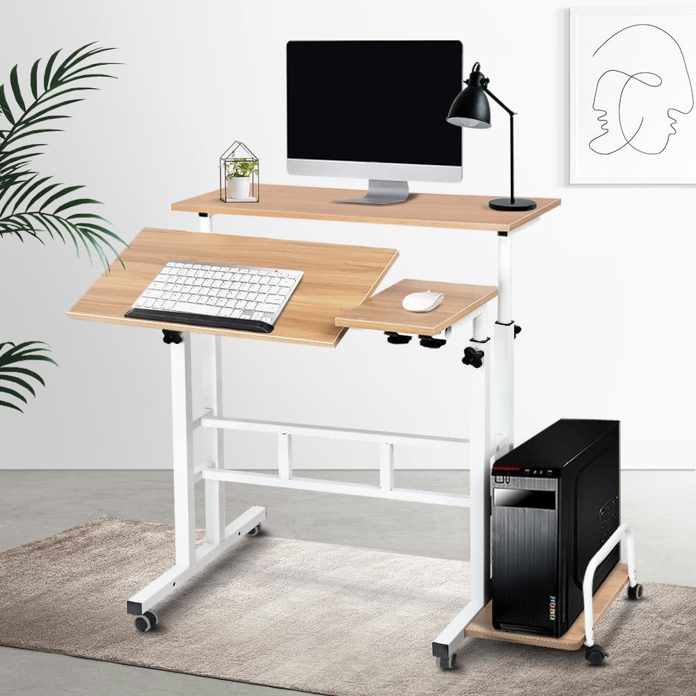 Twin Laptop Table Desk - Light Wood Office Fast shipping On sale