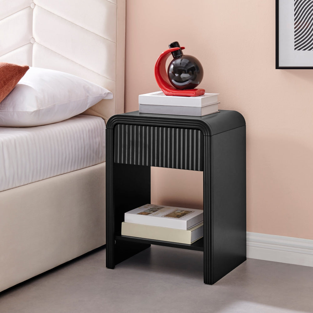 Tynan Open Shelf Nightstand Bedside Table 1-Drawer Black Fast shipping On sale