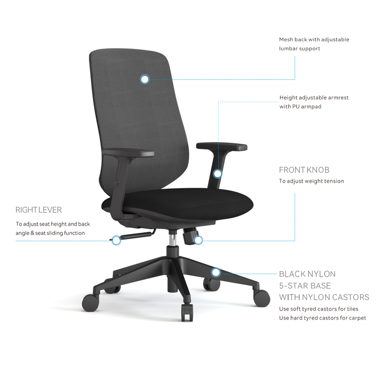 Vale Mesh Back Working Computer Office Chair Black Fast shipping On sale