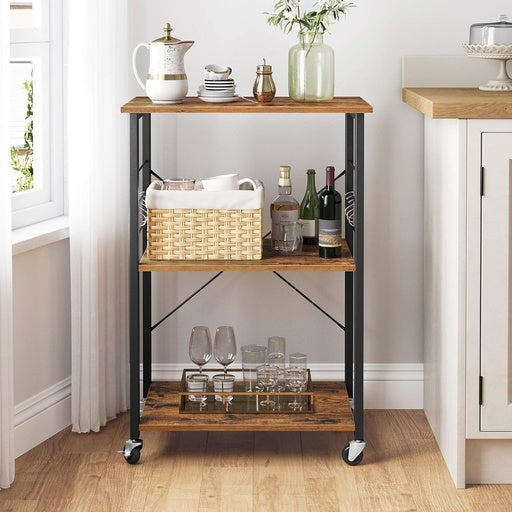 Vasagle 3 Shelves and 6 Hook Kitchen Trolley - Rustic Brown Fast shipping On sale