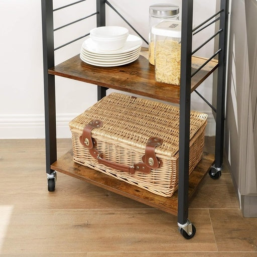 Vasagle 3 Shelves and 6 Hook Kitchen Trolley - Rustic Brown Fast shipping On sale