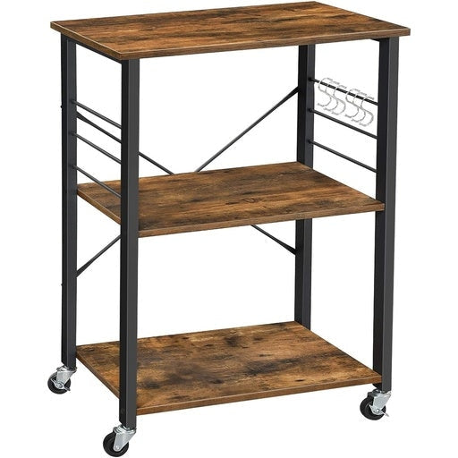 Vasagle 3 Shelves and 6 Hook Kitchen Trolley - Rustic Brown Fast shipping On sale