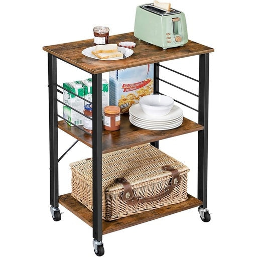 Vasagle 3 Shelves and 6 Hook Kitchen Trolley - Rustic Brown Fast shipping On sale