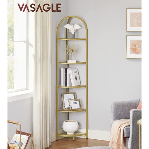 Vasagle 5-Tier Corner Ladder Bookshelf Tempered Glass - Gold Bookcase Fast shipping On sale