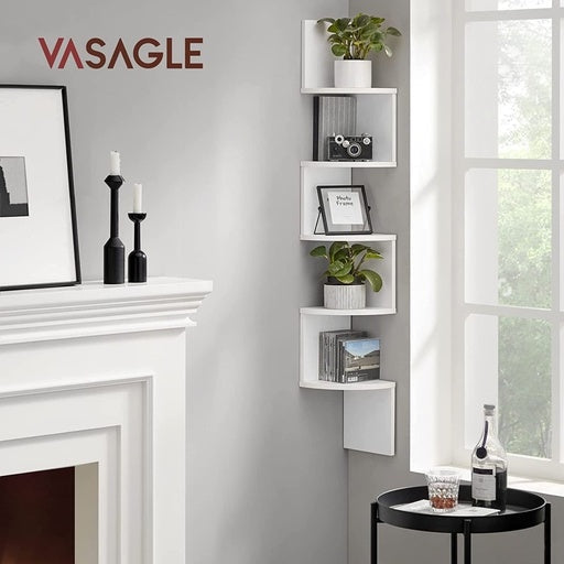 Vasagle 5-Tier Floating Corner Bookshelf - Rustic White Bookcase Fast shipping On sale