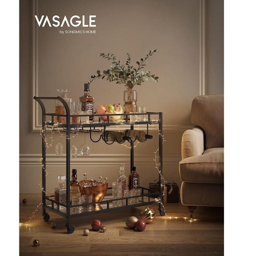 Vasagle Bar Serving Wine Cart With Wheels And Bottle Holders - Black Kitchen Trolley Fast shipping On sale