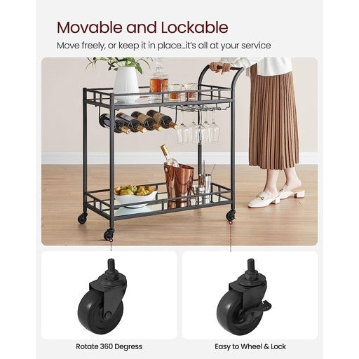 Vasagle Bar Serving Wine Cart With Wheels And Bottle Holders - Black Kitchen Trolley Fast shipping On sale