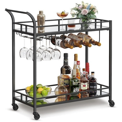 Vasagle Bar Serving Wine Cart With Wheels And Bottle Holders - Black Kitchen Trolley Fast shipping On sale