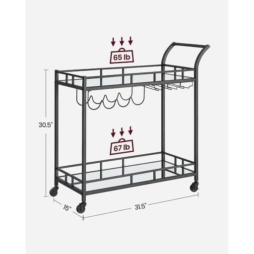 Vasagle Bar Serving Wine Cart With Wheels And Bottle Holders - Black Kitchen Trolley Fast shipping On sale