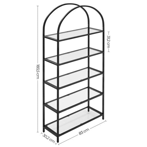 Vasagle 5-Tier Bookshelf Tempered Glass with Metal Frame - Black Bookcase Fast shipping On sale