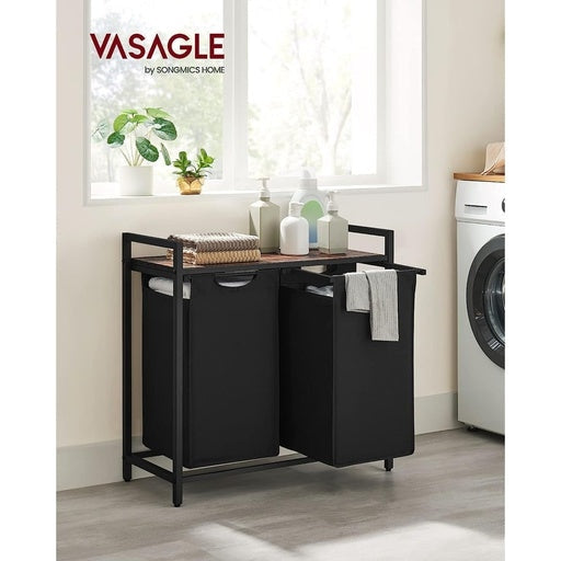 Vasagle Laundry Basket with Shelf and Pull-Out Bags - Rustic Brown Black Bathroom Hampers Fast shipping On sale