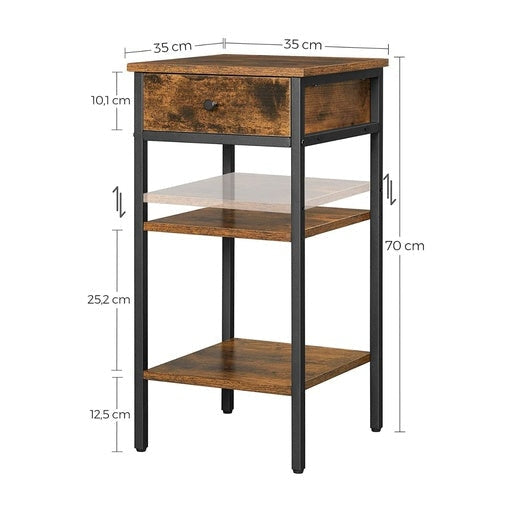 Vasagle Nightstand End Table with a Drawer and 2 Storage Shelves Industrial - Rustic Brown Black Bedside Fast shipping On sale