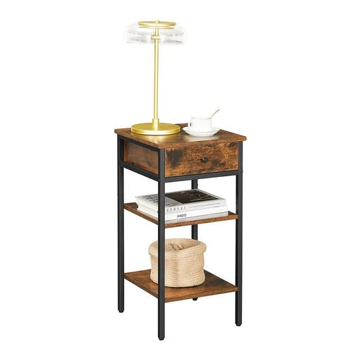 Vasagle Nightstand End Table with a Drawer and 2 Storage Shelves Industrial - Rustic Brown Black Bedside Fast shipping On sale