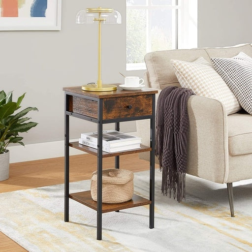 Vasagle Nightstand End Table with a Drawer and 2 Storage Shelves Industrial - Rustic Brown Black Bedside Fast shipping On sale