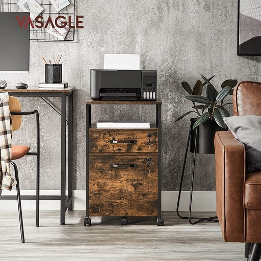 Vasagle File Cabinet with 2 Lockable Drawers Steel Frame Industrial - Rustic Brown and Black Filing Fast shipping On sale