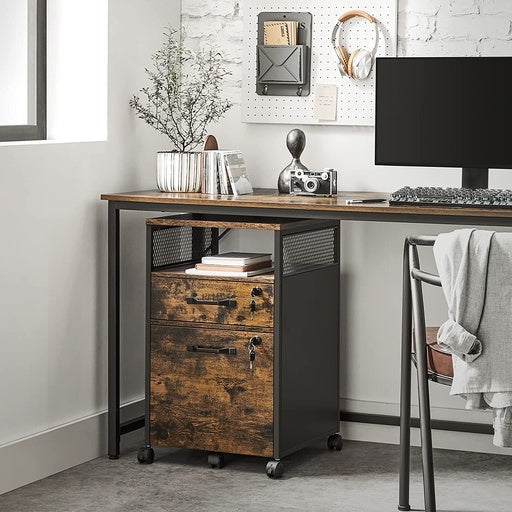 Vasagle File Cabinet with 2 Lockable Drawers Steel Frame Industrial - Rustic Brown and Black Filing Fast shipping On sale