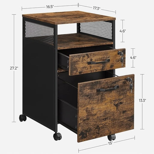 Vasagle File Cabinet with 2 Lockable Drawers Steel Frame Industrial - Rustic Brown and Black Filing Fast shipping On sale