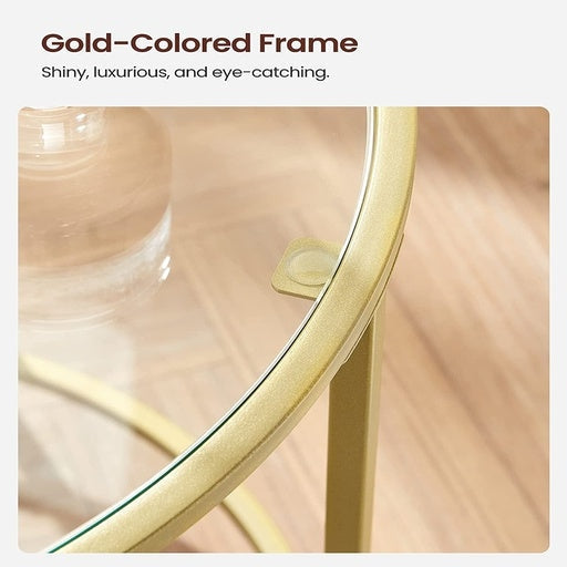 Vasagle Set of 2 Round Side Tables Tempered Glass with Steel Frame - Gold Table Fast shipping On sale