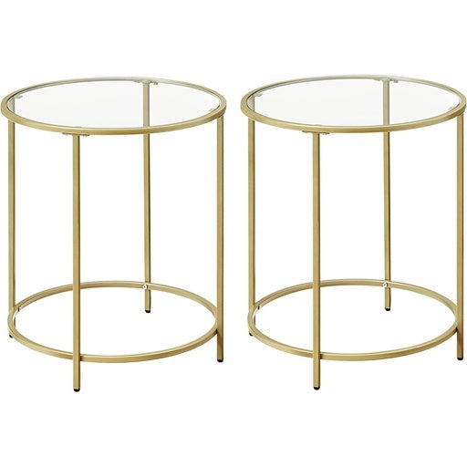 Vasagle Set of 2 Round Side Tables Tempered Glass with Steel Frame - Gold Table Fast shipping On sale