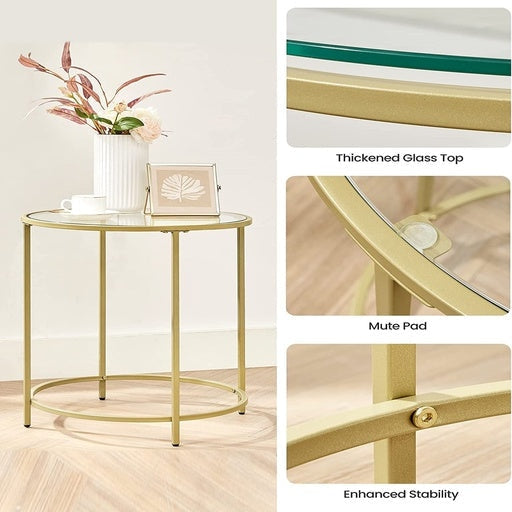 Vasagle Set of 2 Round Side Tables Tempered Glass with Steel Frame - Gold Table Fast shipping On sale