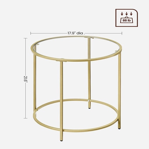 Vasagle Set of 2 Round Side Tables Tempered Glass with Steel Frame - Gold Table Fast shipping On sale