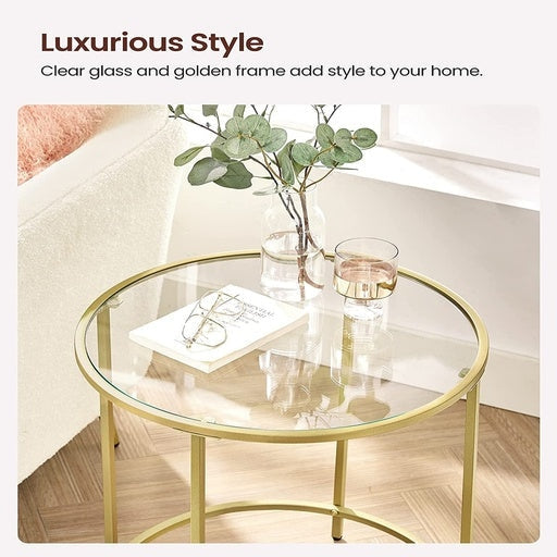 Vasagle Set of 2 Round Side Tables Tempered Glass with Steel Frame - Gold Table Fast shipping On sale