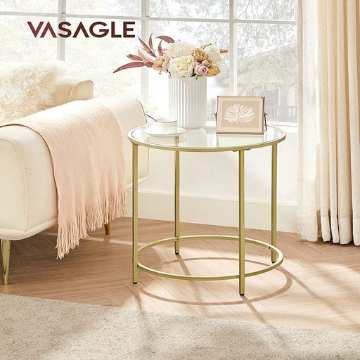 Vasagle Set of 2 Round Side Tables Tempered Glass with Steel Frame - Gold Table Fast shipping On sale