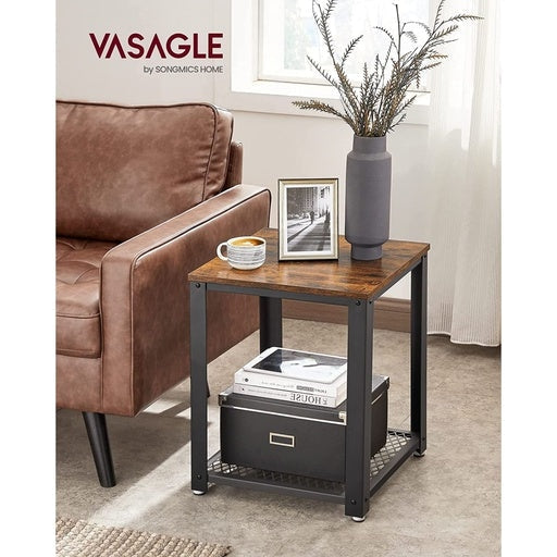 Vasagle Side Table with Mesh Shelf - Rustic Brown and Black Bedside Fast shipping On sale