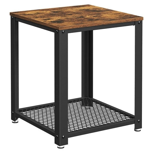 Vasagle Side Table with Mesh Shelf - Rustic Brown and Black Bedside Fast shipping On sale