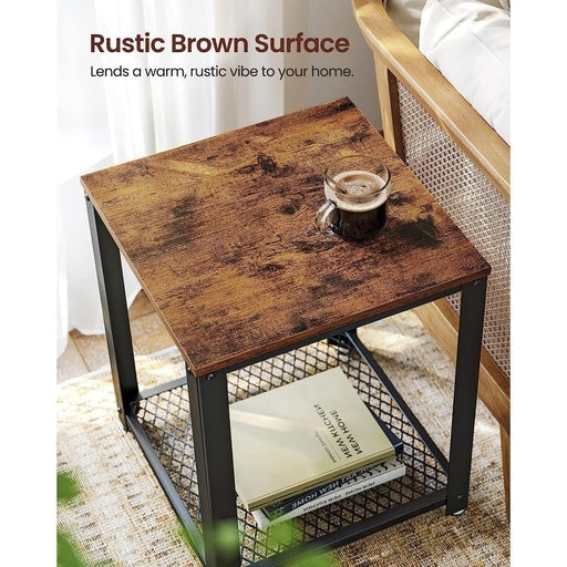 Vasagle Side Table with Mesh Shelf - Rustic Brown and Black Bedside Fast shipping On sale