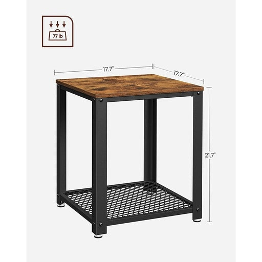 Vasagle Side Table with Mesh Shelf - Rustic Brown and Black Bedside Fast shipping On sale