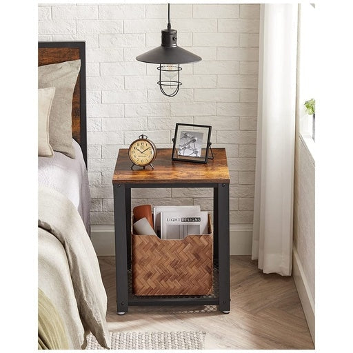 Vasagle Side Table with Mesh Shelf - Rustic Brown and Black Bedside Fast shipping On sale