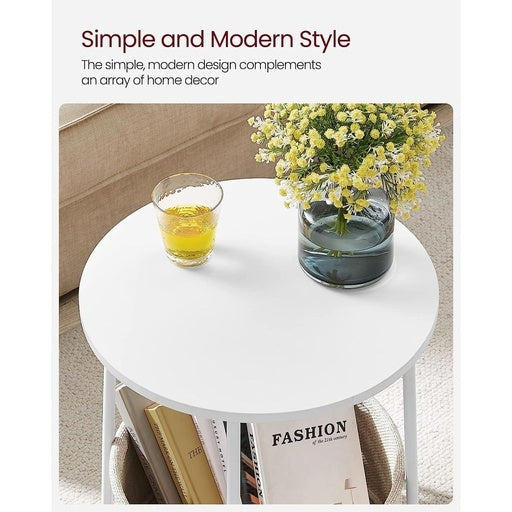 Vasagle Small Round Side End Table with Fabric Basket - White and Beige Fast shipping On sale