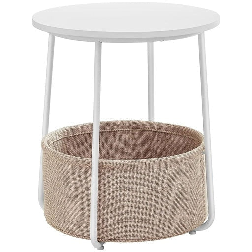 Vasagle Small Round Side End Table with Fabric Basket - White and Beige Fast shipping On sale