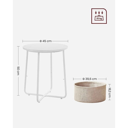 Vasagle Small Round Side End Table with Fabric Basket - White and Beige Fast shipping On sale