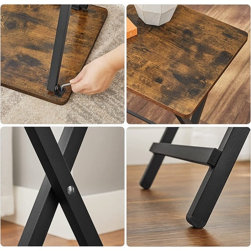 Vasagle Set of 2 TV Tray Folding Tables - Rustic Brown and Black Side Table Fast shipping On sale