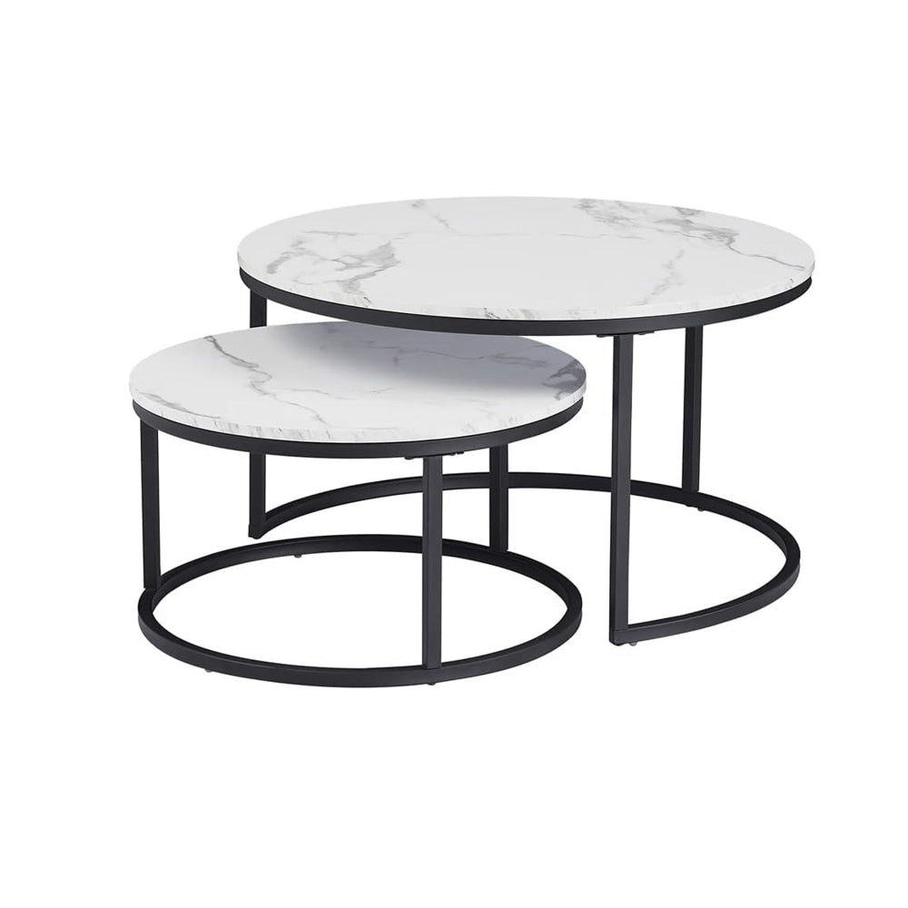 Venezia Faux Marble Nesting Nest Coffee Table Powdercoated Metal Legs - White/Black Fast shipping On sale