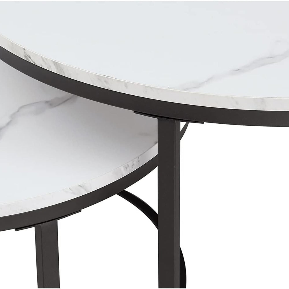 Venezia Faux Marble Nesting Nest Coffee Table Powdercoated Metal Legs - White/Black Fast shipping On sale