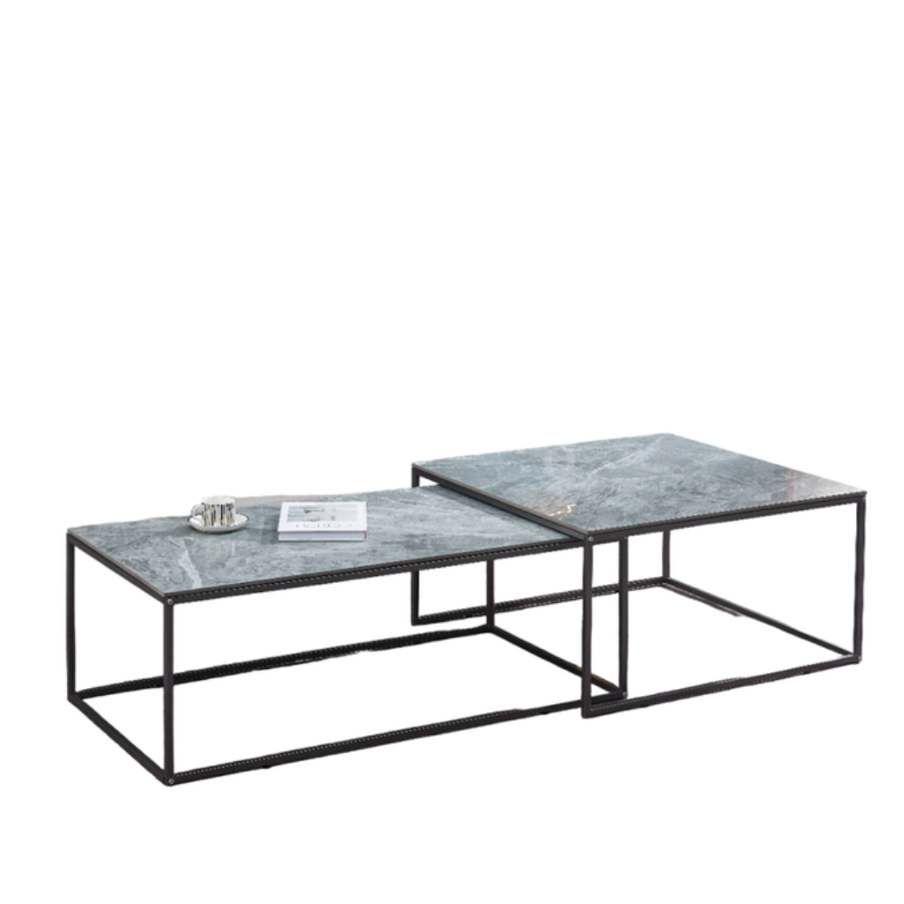 Set Of 2 Modern Nesting Ceramic Marble Look Rectangular & Square Coffee Table Grey Fast shipping On sale